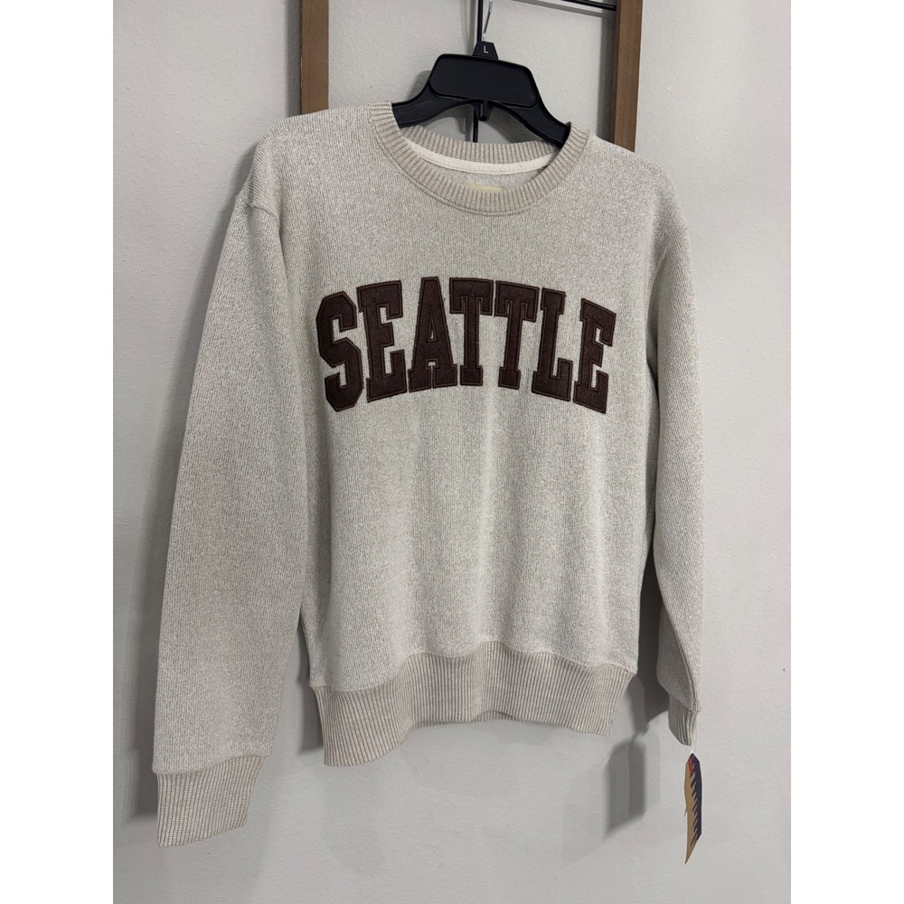 New York Popular Seattle Sweatshirt Oatmeal Brown Collegiate Crewneck Small NWT